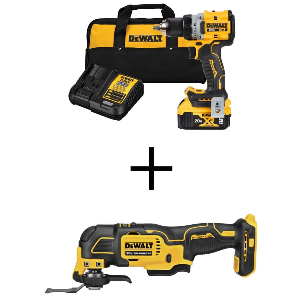 DEWALT 20V MAX XR Lithium-Ion Cordless Compact 1/2 in. Drill/Driver Kit  with ATOMIC Cordless Brushless Oscillating Multi-Tool DCD800P1WDCS354 The  Home Depot