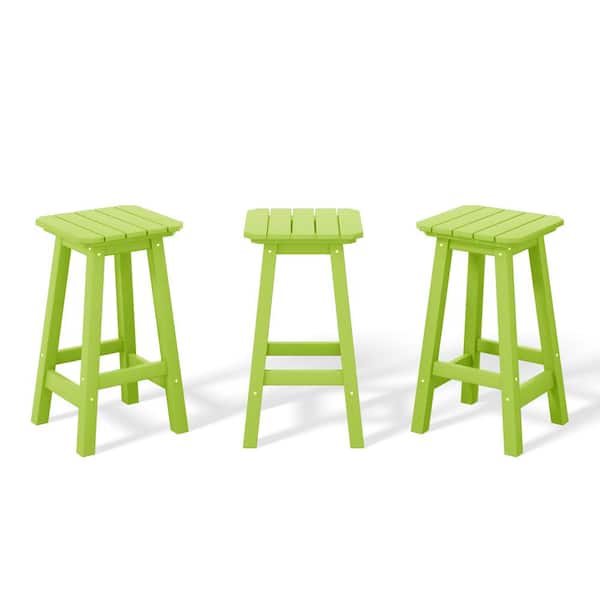 WESTIN OUTDOOR Laguna 24 in. (Set of 3) HDPE Plastic All Weather Square Seat Backless Counter Height Outdoor Bar Stool in Lime