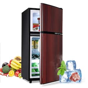 3.5 cu. ft. Mini Refrigerator in Wood Grain with Freezer, 2-Door, 7 Level Thermostat and Removable Shelves