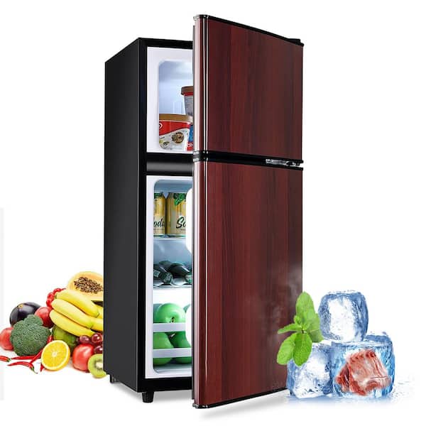 JEREMY CASS 3.5 cu. ft. Mini Refrigerator in Wood Grain with Freezer, 2-Door, 7 Level Thermostat and Removable Shelves