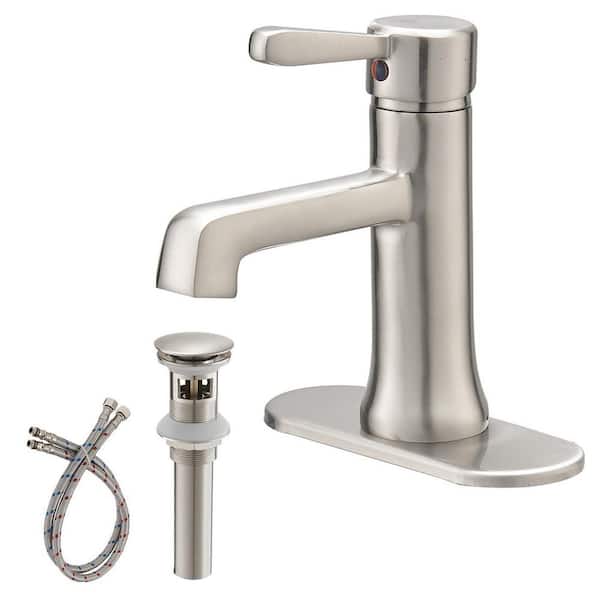 matrix decor Single Handle Single Hole Bathroom Faucet with Deckplate Included and Spot Resistant in Brushed Nickel