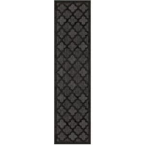 Easy Care Charcoal Black 2 ft. x 10 ft. Trellis Contemporary Runner Area Rug