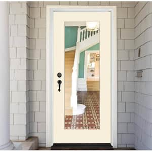 Legacy 30 in. x 80 in. Full-Lite Clear Glass RHIS Primed Linen Finish Fiberglass Prehung Front Door