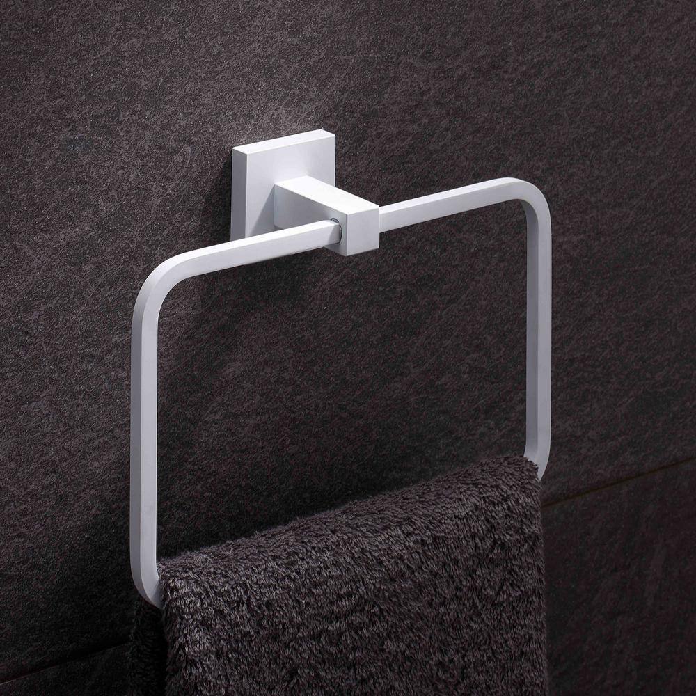 Matte White Brass Wall Mounted Towel Ring