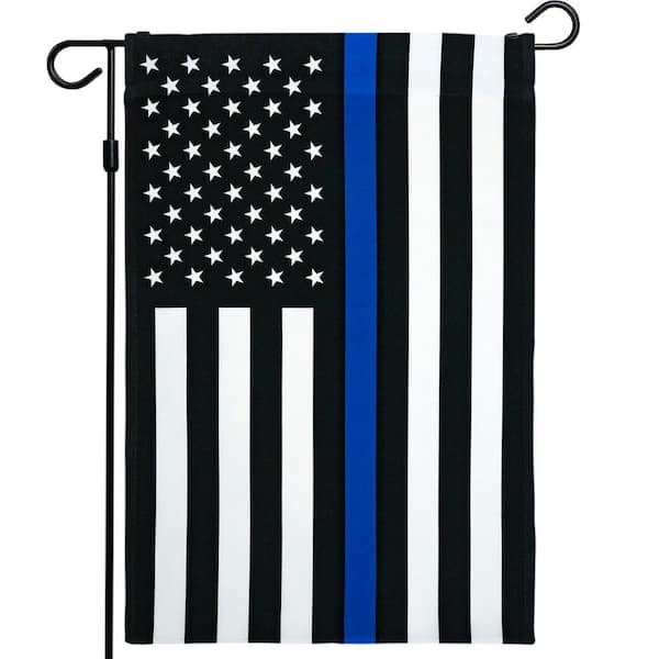 G128 1 ft. x 1.5 ft. Polyester Thin Blue Line 2-Sided Garden Flag Printed Blockout