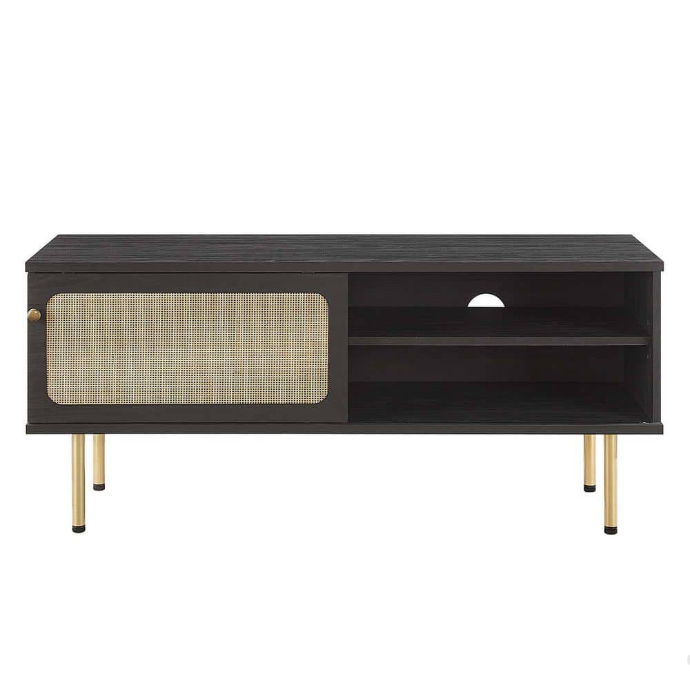 Cambria 47" Black Particleboard TV Stand with Rattan Weave