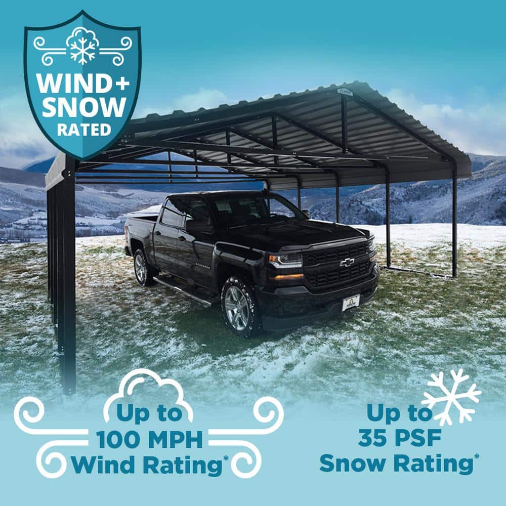Charcoal Galvanized Steel Carport with Black Frame, 20 ft. x 24 ft.