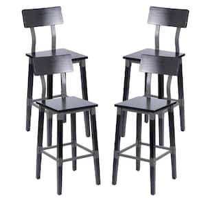 29 in. Black Mid Wood Bar Stool with Wood Seat Set of 4