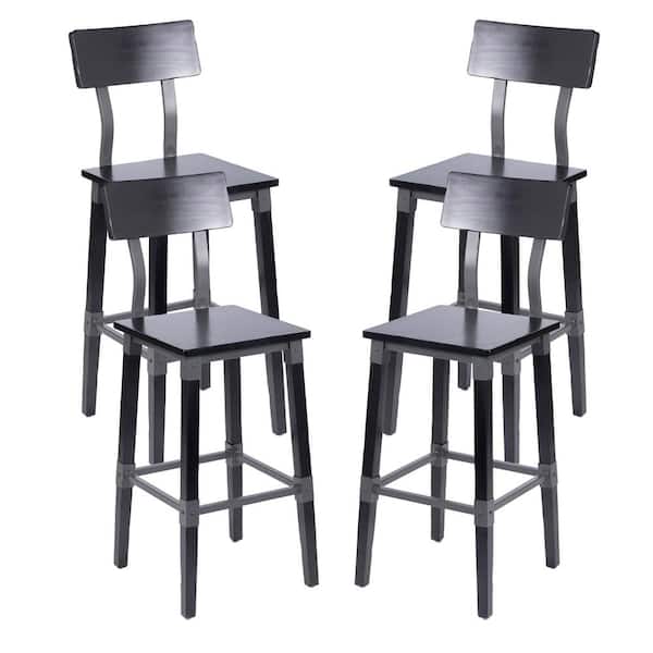 Carnegy Avenue 29 in. Black Mid Wood Bar Stool with Wood Seat Set of 4