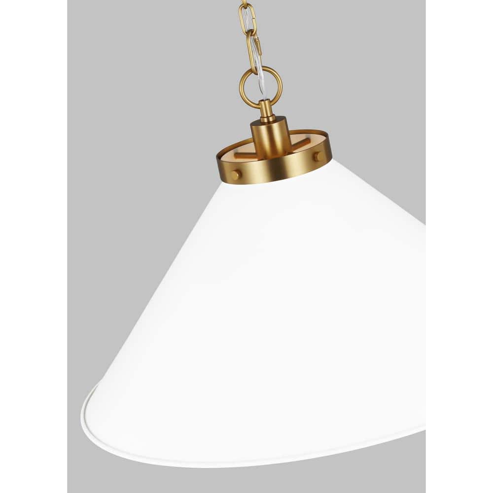 Matte White and Burnished Brass Cone Pendant Light