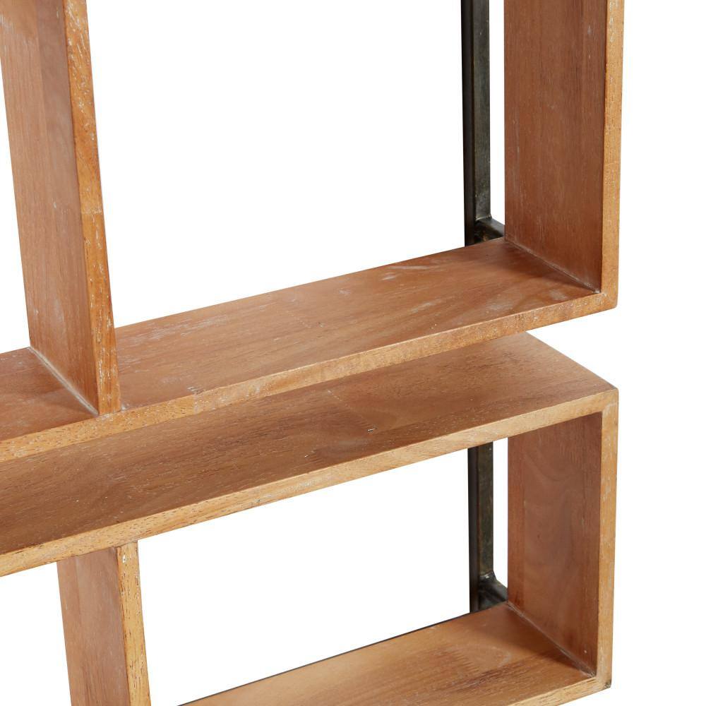 Industrial Brown Wood and Black Metal Rectangular Wall Shelf