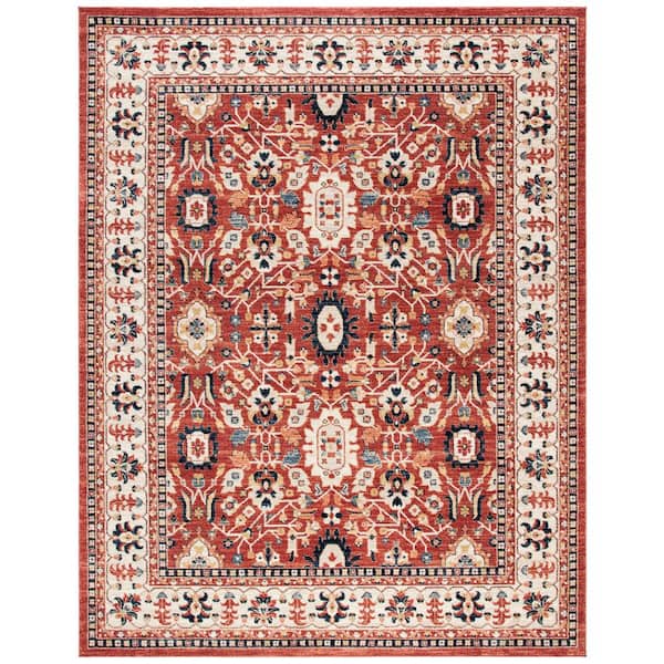 SAFAVIEH Charleston Red/Ivory 8 ft. x 10 ft. Floral Border Area Rug