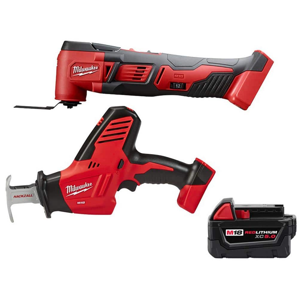 Milwaukee M18 18V Lithium-Ion Cordless Oscillating Multi-Tool with HACKZALL Reciprocating  Saw and (1) 5.0 Ah Battery 2626-20-2625-20-48-11-1850 The Home Depot