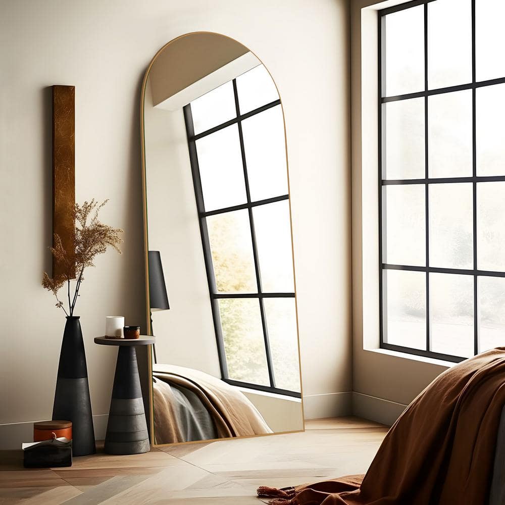 22 in. W x 65.2 in. H Arched Gold Wooden Frame Oversized Classic Wall Mounted Floor Mirror price history on PriceWatchPro