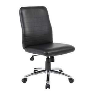 Black Vinyl Ribbed Style Cushions Chrome Base Armless Pneumatic Lift High Back Desk Chair