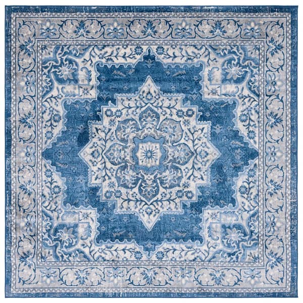 SAFAVIEH Brentwood 7 ft. x 7 ft. Ivory/Navy Ornate Medallion Square Area Rug
