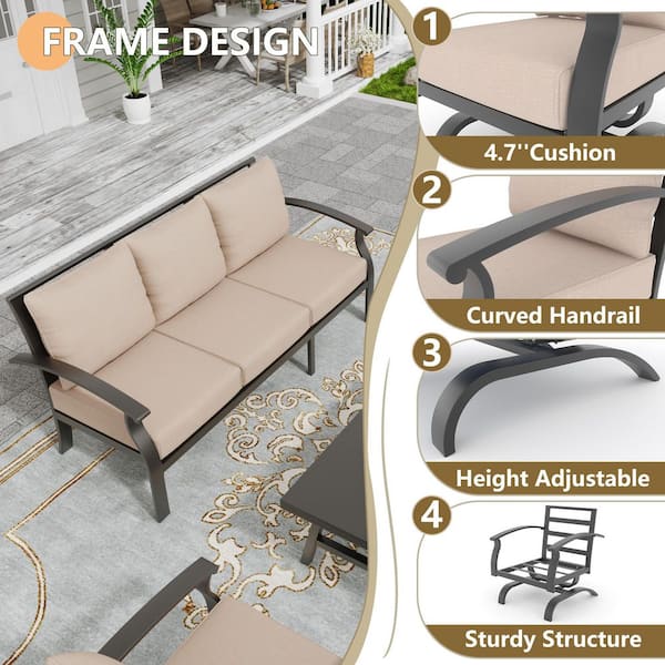 Halmuz 5-Seat Outdoor Iron Conversation Sofa Set with Rectangular