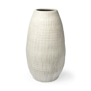 Reyan Large 28.5 in. Pearl White Ceramic Striped Vase