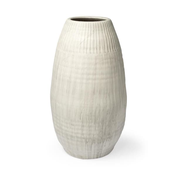 Mercana Reyan Large 28.5 in. Pearl White Ceramic Striped Vase 69045 ...