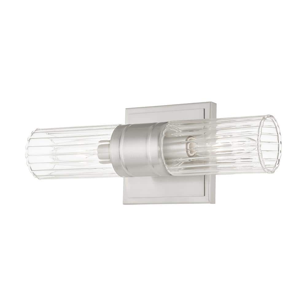 Midtown Brushed Nickel 2-Light Vanity with Clear Fluted Glass