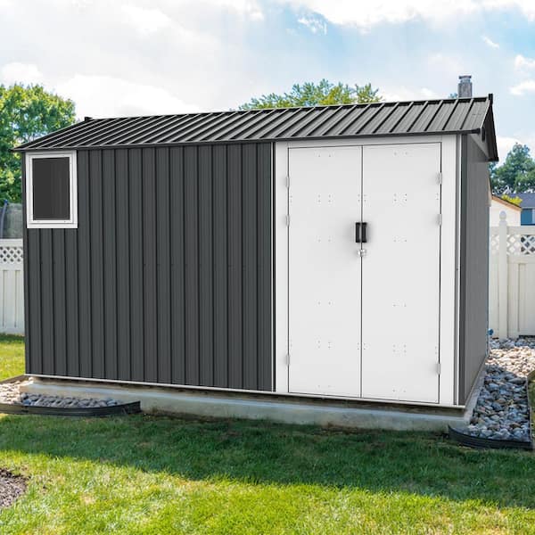 8 ft. W x 12 ft. D Metal Storage Shed with Floor Base, Front Windows, 4-Air Vents and Double Hinged Door (84.9 sq. ft. )