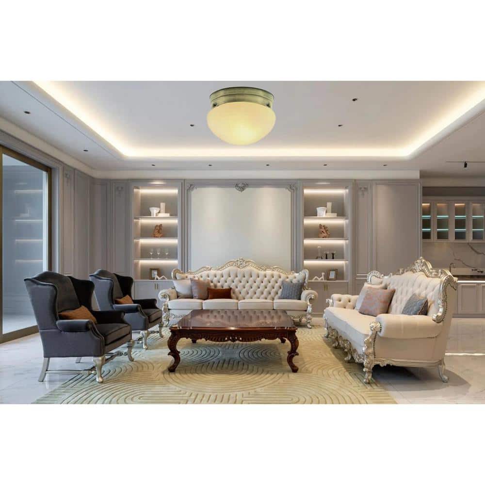 Antique Brass and Opalescent Glass Flush Mount Light