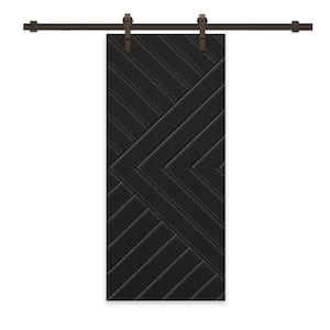 Chevron Arrow 24 in. x 84 in. Fully Assembled Black Stained MDF Modern Sliding Barn Door with Hardware Kit