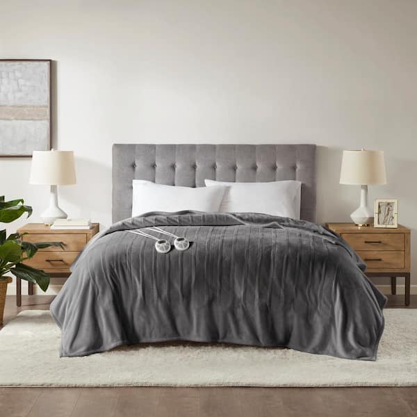 Plush Dark Grey Plush Queen Electric Blanket