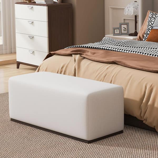 Francisco White Modern Polyester Upholstered Fabric Rectangle Accent Ottoman