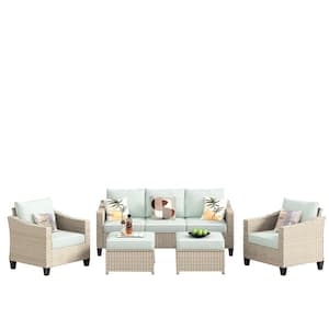 Oconee Beige 5-Piece Beautiful Outdoor Patio Conversation Sofa Seating Set with Mint Green Cushions
