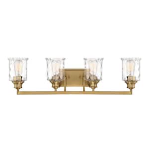 Drake 32 in. 4-Light Brushed Gold Modern Vanity with Clear Hammered Glass Shades