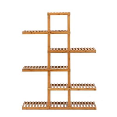 52 in. H Natural Rectangle Bamboo Indoor Plant Stand 6-Tier