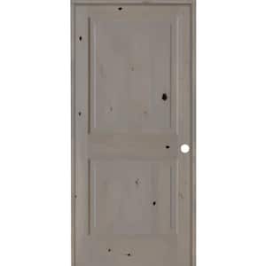 36 in. x 80 in. Rustic Knotty Alder Wood 2-Panel Square Top Left-Hand/Inswing Grey Stain Single Prehung Interior Door