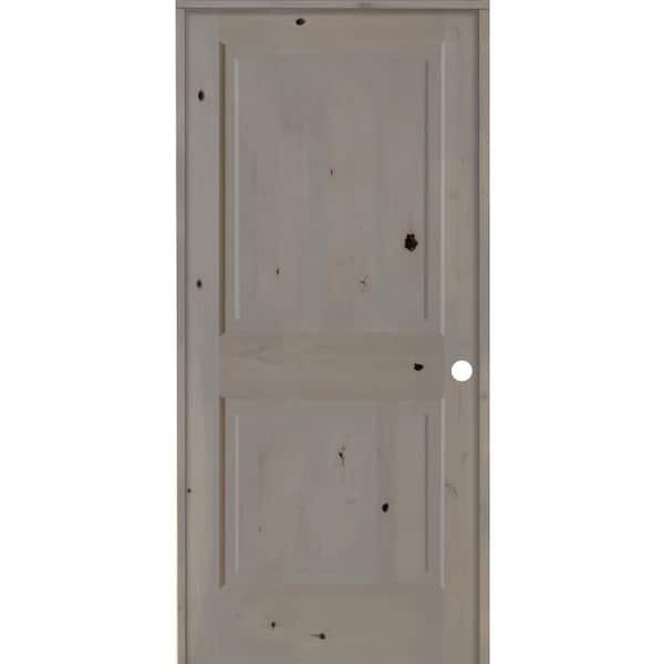 Krosswood Doors 36 in. x 80 in. Rustic Knotty Alder 2 Panel Left-Handed Grey Stain Wood Single Prehung Interior Door with Square Top
