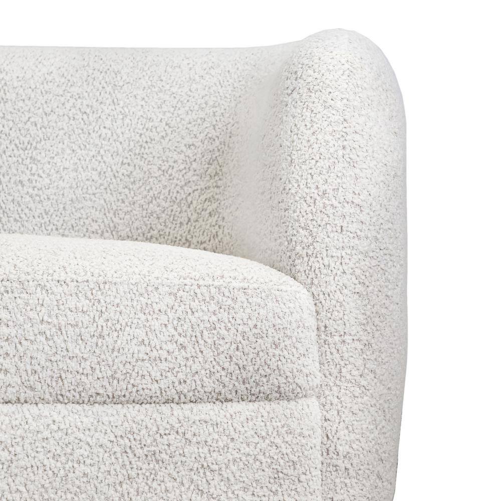 Off-White Boucle Fabric Curved Loveseat with Wooden Legs