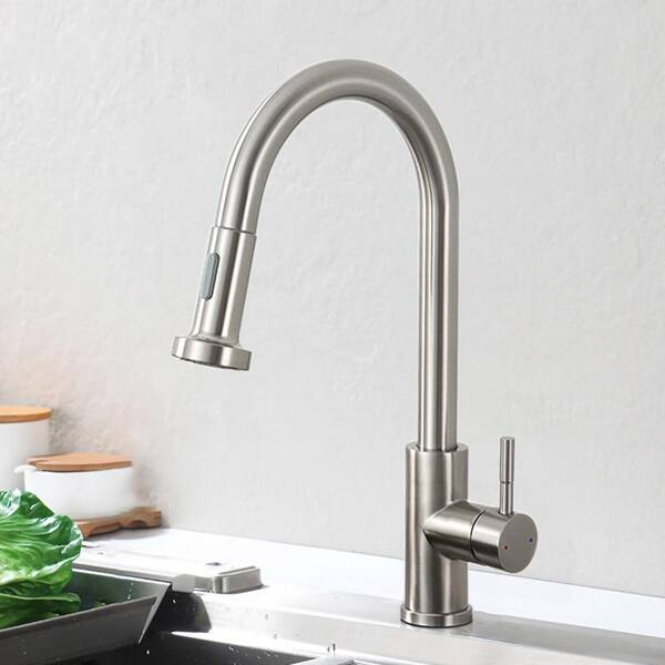 satico Single Handle Gooseneck Pull Out Sprayer Kitchen Faucet in ...