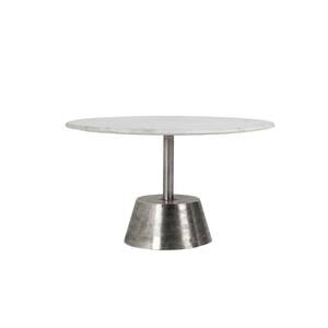 Tyler 18 in. Brushed Silver Round Coffee Table with White Marble Top Pedestal Base