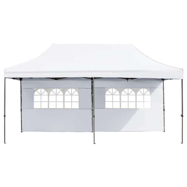 10 ft. x 20 ft. White Pop Up Canopy Tent with Sidewalls for Backyard Wedding and Party