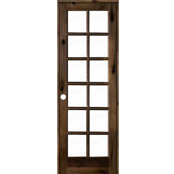 Krosswood Doors 30 in. x 96 in. Rustic Knotty Alder 12-Lite Right-Hand Clear Glass Black Stain Solid Wood Single Prehung Interior Door