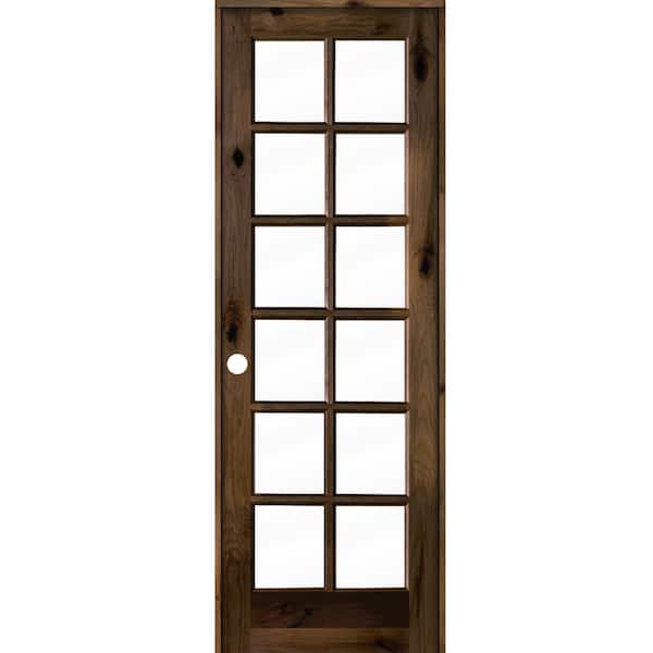 Krosswood Doors 36 in. x 96 in. Rustic Knotty Alder 12-Lite Right-Hand Clear Glass Black Stain Solid Wood Single Prehung Interior Door