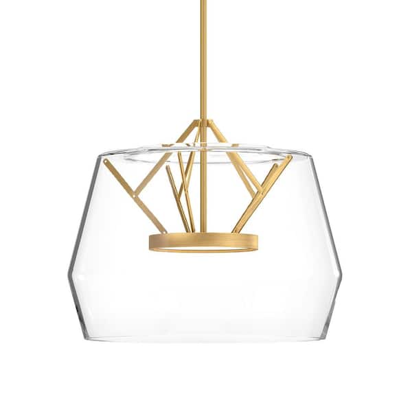 Deco 18 in. 1 Light 32-Watt Clear/Brushed Gold Integrated LED Pendant Light