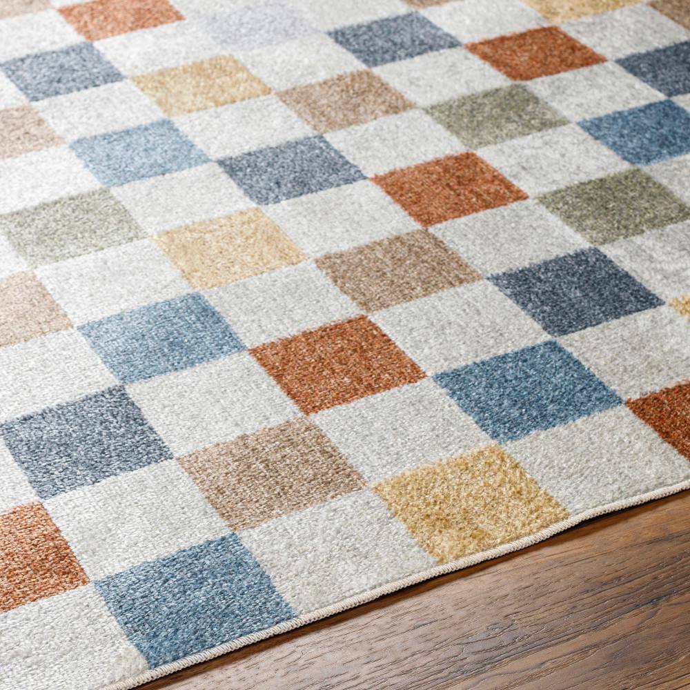 Lillian Blue and Multicolor Checkered Polyester Area Rug