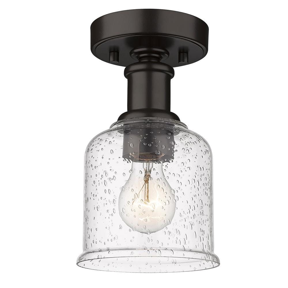 Rustic Bronze Globe Flush Mount with Clear Seedy Glass