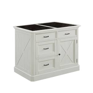Seaside Lodge Hand Rubbed White Kitchen Island with Granite Top
