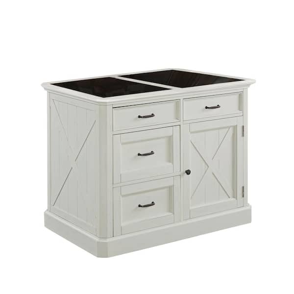 HOMESTYLES Seaside Lodge Hand Rubbed White Kitchen Island with Granite Top