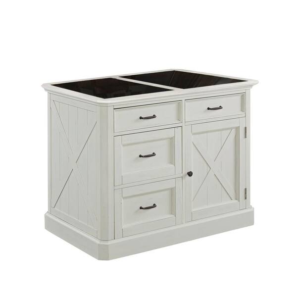 HOMESTYLES Seaside Lodge Hand Rubbed White Kitchen Island and 2 Stools with with Granite Top