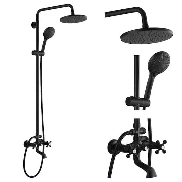 Unbranded Outdoor Shower Faucet Set Double Knobs Handle Matte Black Triple Function Tub Spout Shower Fixture