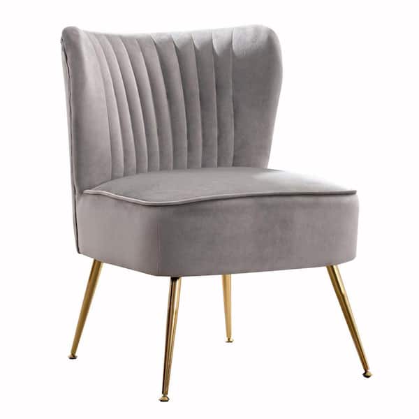 WESTINFURNITURE Trinity 22 in. Gray Velvet Channel Tufted Accent Side Chair