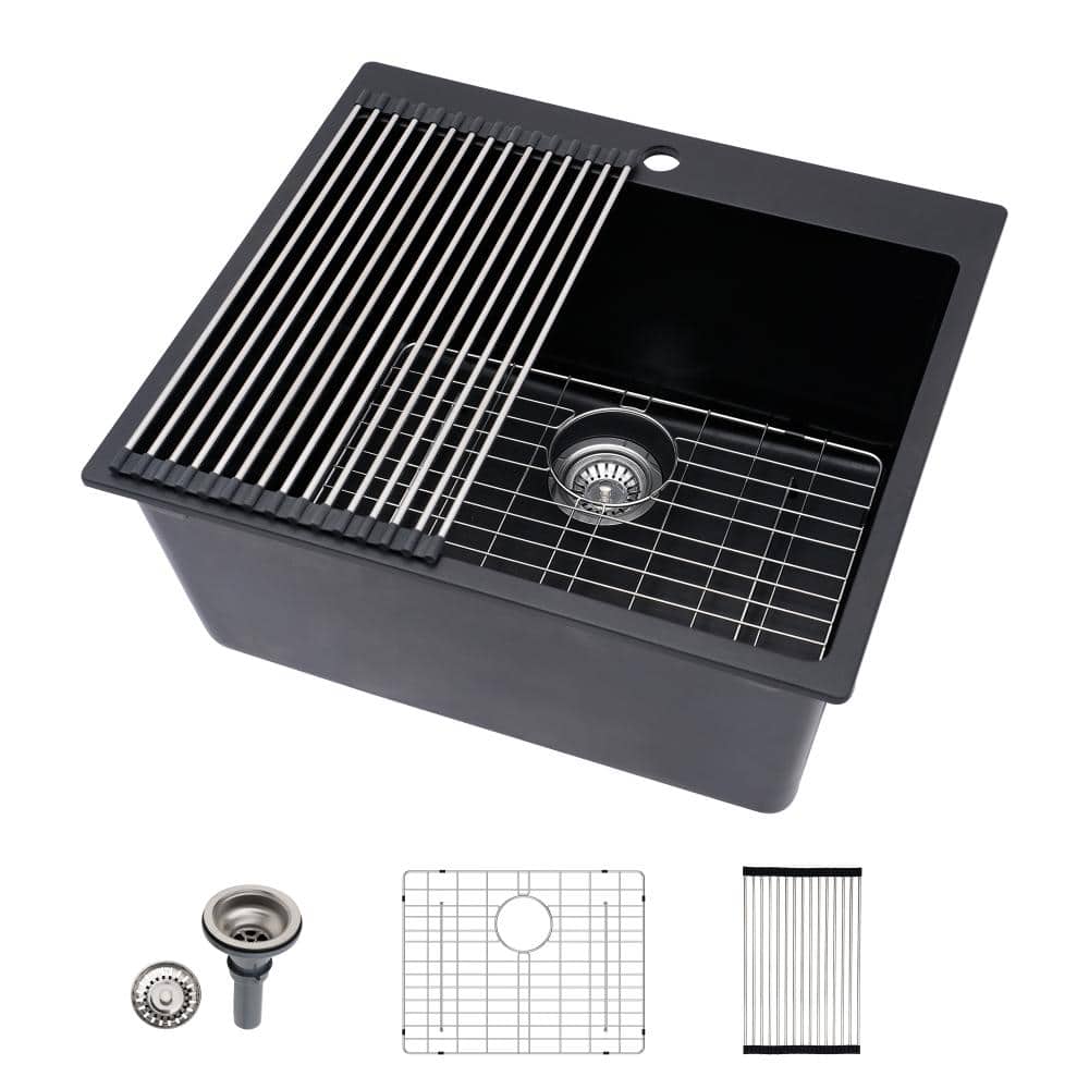 "25""x22"" Matte Black Granite Composite Drop In Laundry Sink Single Bowl 12"" Deep Laundry Room Sink" price history on PriceWatchPro
