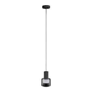 Molineros 5.5 in. W x 8.2 in. H 1-Light Black Mini Pendant with White Plastic Interior and Clear Outer Glass Shade